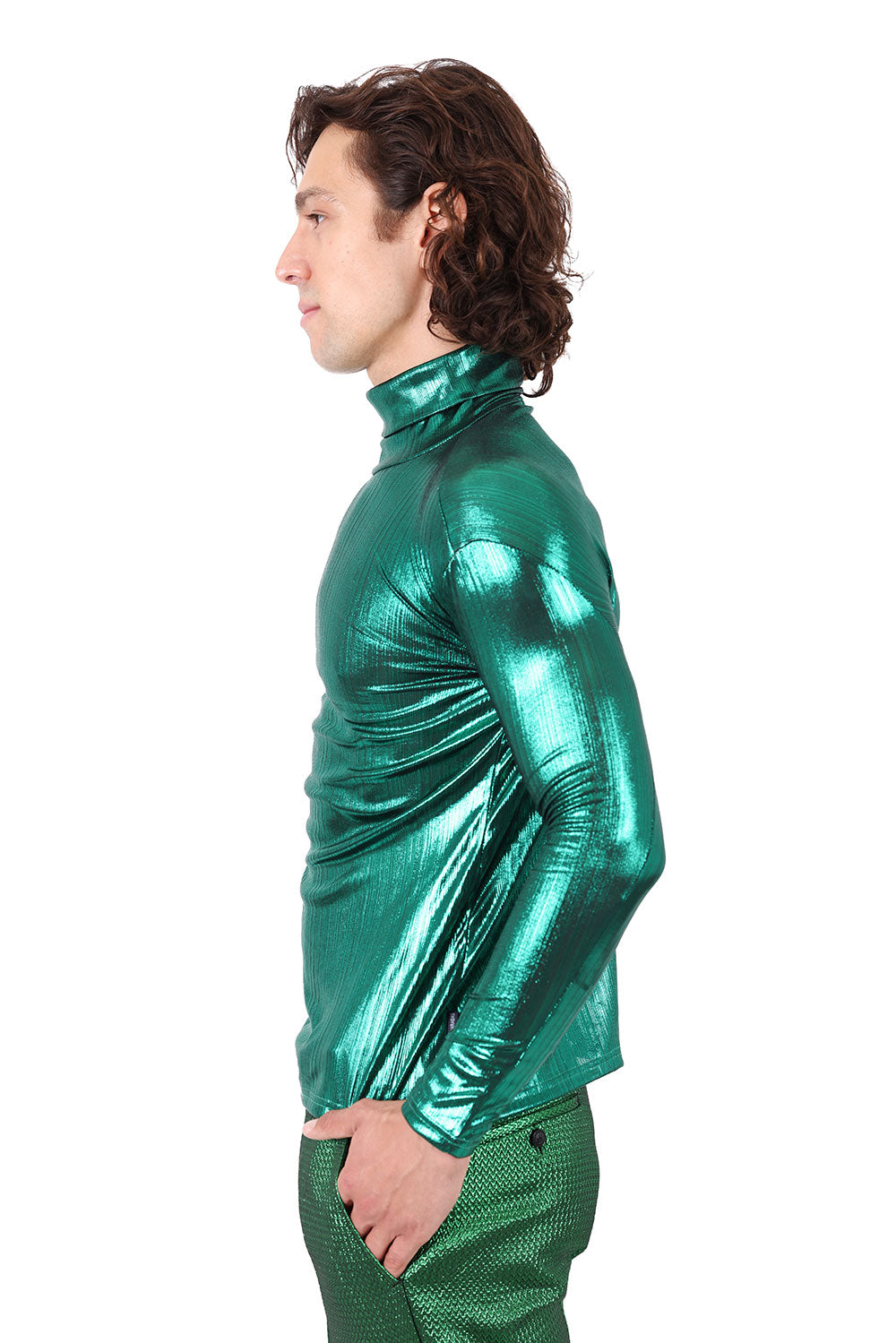 Barabas Men's Metallic Shiny Long Sleeve Turtleneck Sweater 2KT1000 Emerald