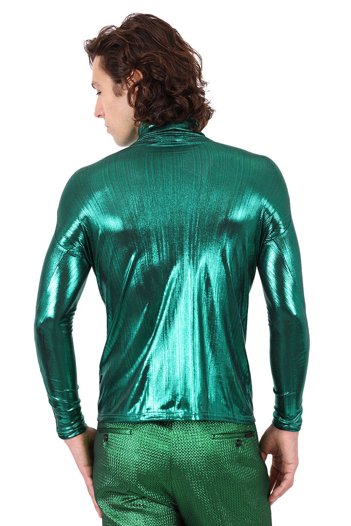 Barabas Men's Metallic Shiny Long Sleeve Turtleneck Sweater 2KT1000 Emerald