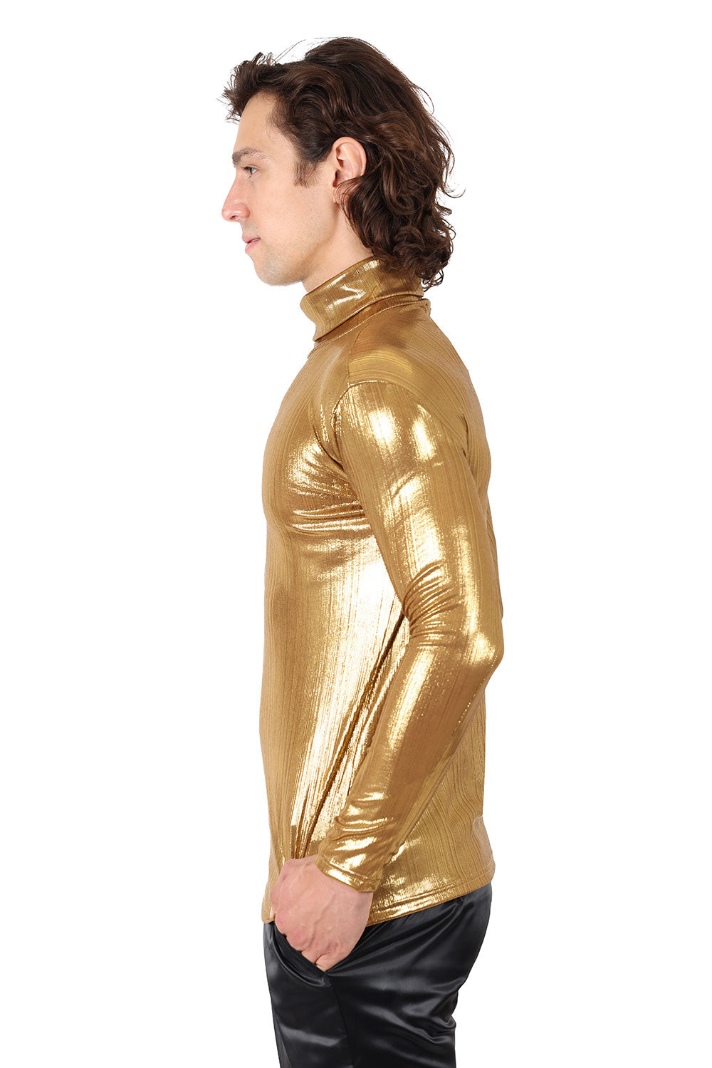 Barabas Men's Metallic Shiny Long Sleeve Turtleneck Sweater 2KT1000 GOld