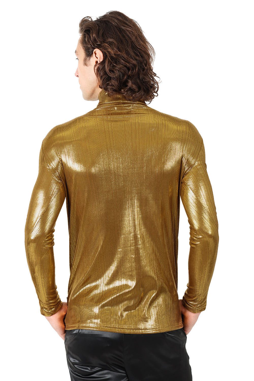 Barabas Men's Metallic Shiny Long Sleeve Turtleneck Sweater 2KT1000 Gold