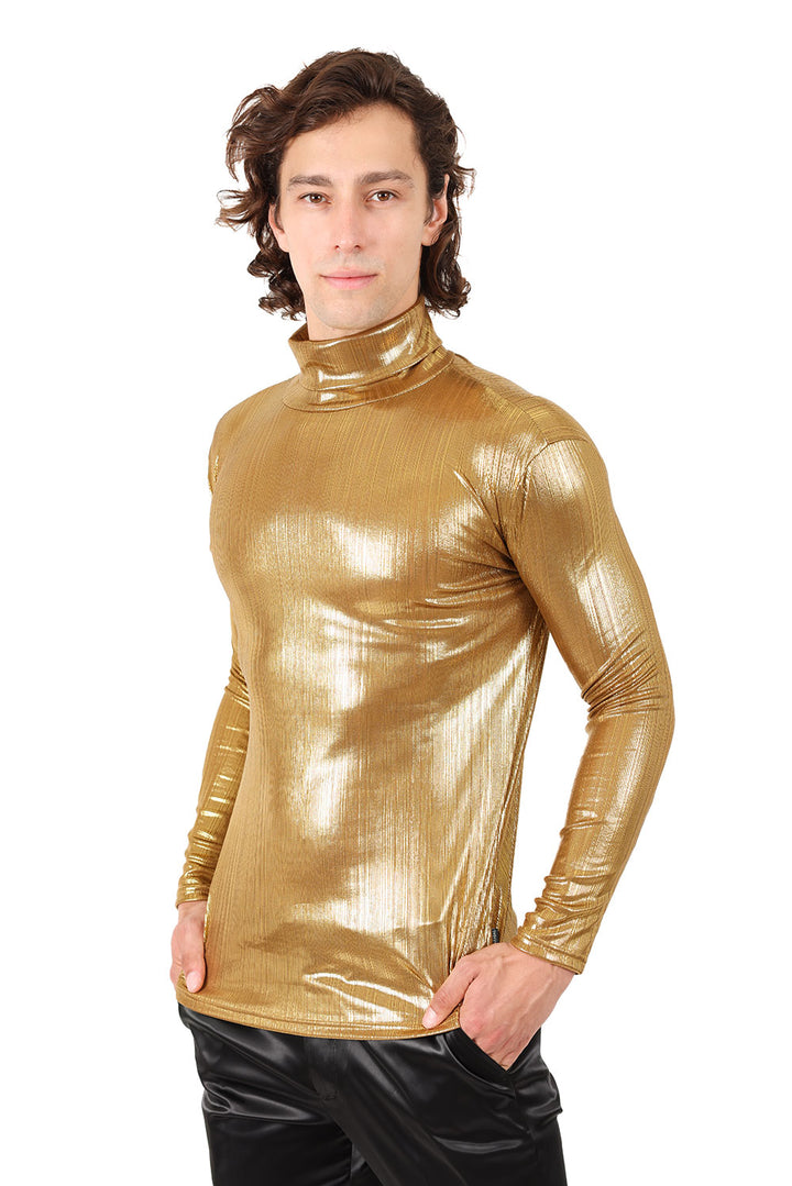 Barabas Men's Metallic Shiny Long Sleeve Turtleneck Sweater 2KT1000 Gold