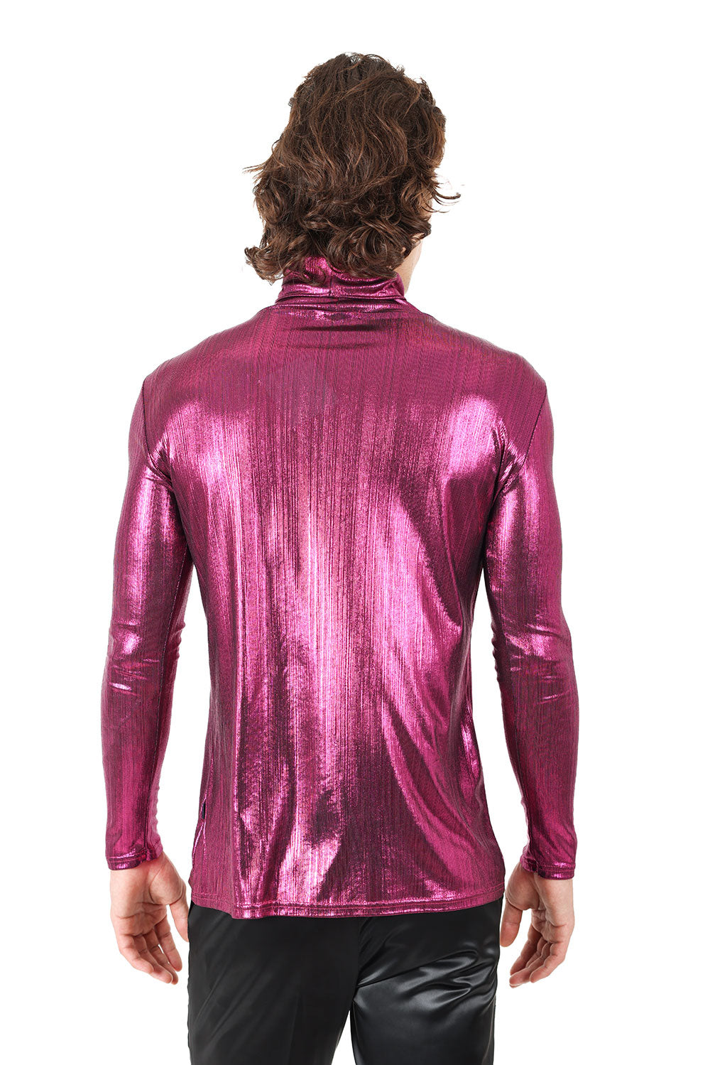 Barabas Men's Metallic Shiny Long Sleeve Turtleneck Sweater 2KT1000 Magenta
