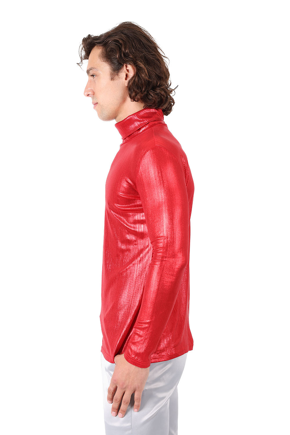 Barabas Men's Metallic Design Luxury Long Sleeve Shirt Sweater 2KT1000 Red