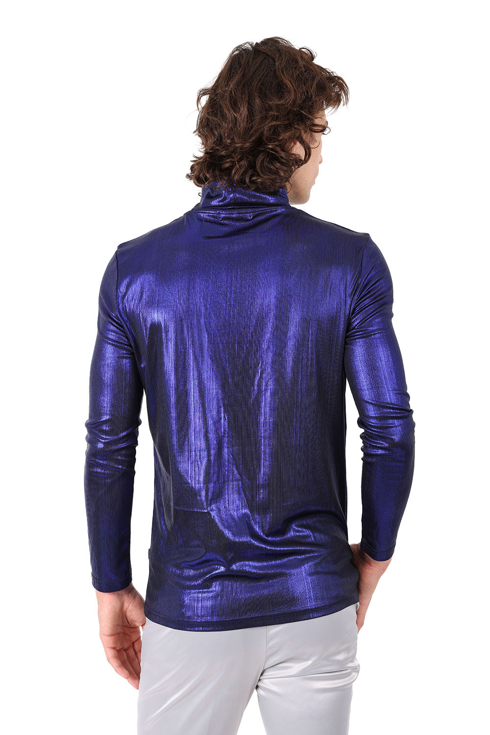 Barabas Men's Metallic Shiny Long Sleeve Turtleneck Sweater 2KT1000 Royal