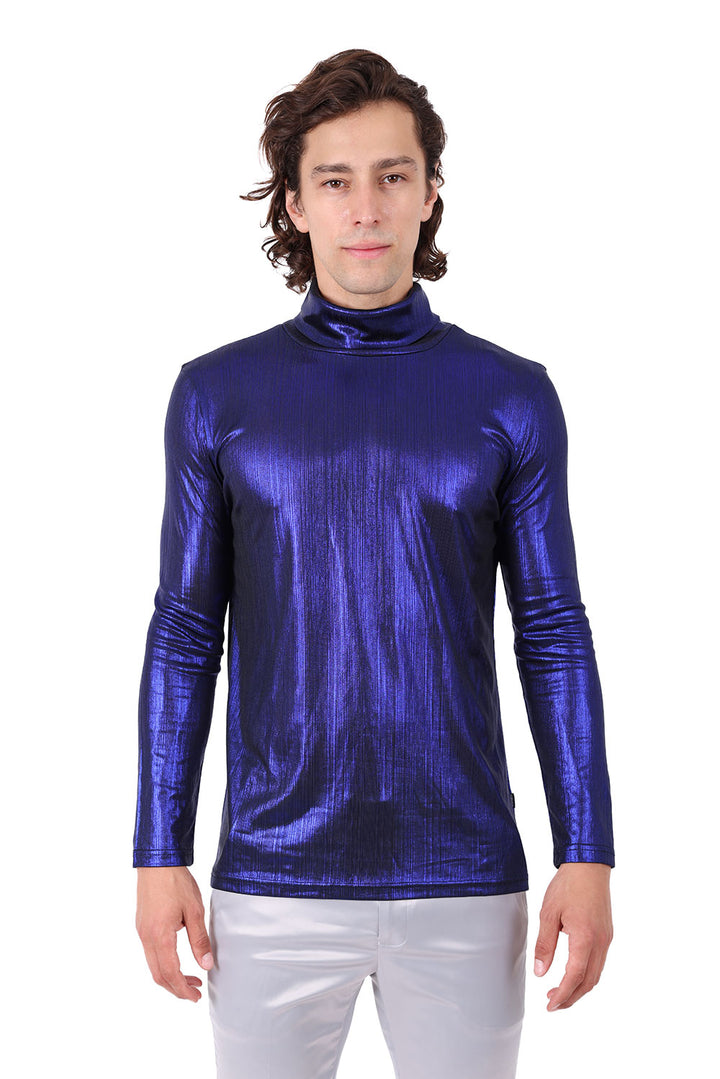 Barabas Men's Metallic Shiny Long Sleeve Turtleneck Sweater 2KT1000 Royal