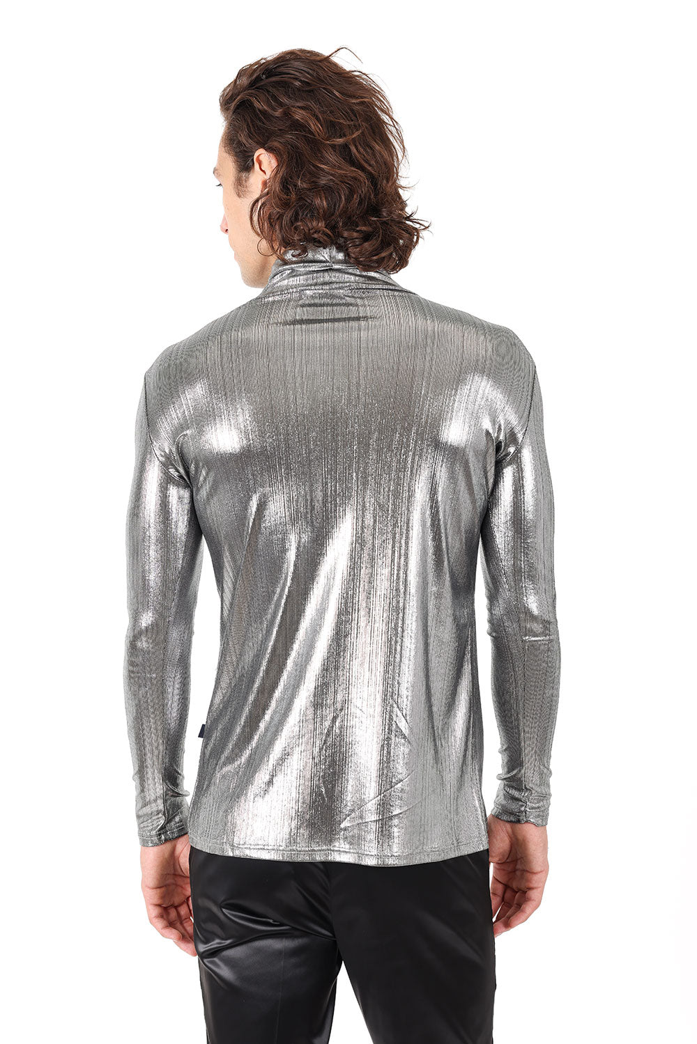 Barabas Men's Metallic Design Luxury Long Sleeve Shirt Sweater 2KT1000 Silver