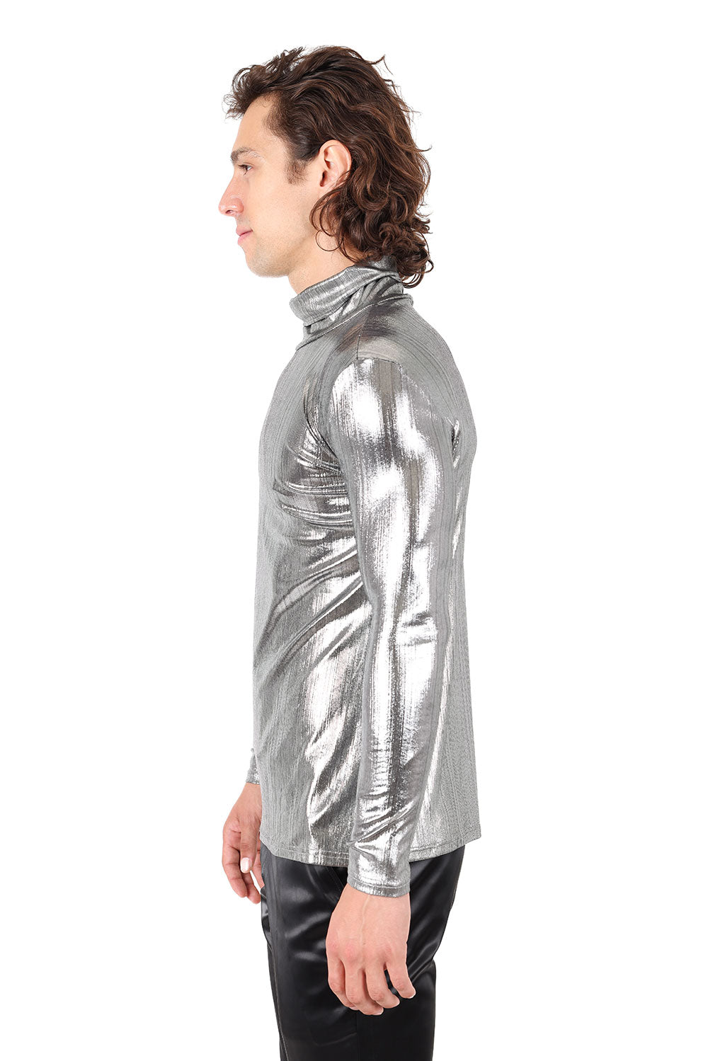 Barabas Men's Metallic Design Luxury Long Sleeve Shirt Sweater 2KT1000 Silver