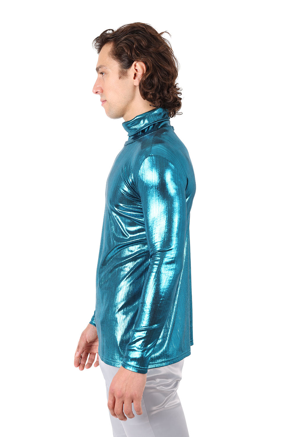 Barabas Men's Metallic Shiny Long Sleeve Turtleneck Sweater 2KT1000 Teal