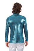 Barabas Men's Metallic Shiny Long Sleeve Turtleneck Sweater 2KT1000 #Color_Teal