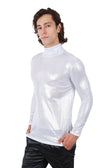 Barabas Men's Metallic Shiny Long Sleeve Turtleneck Sweater 2KT1000 #Color_White