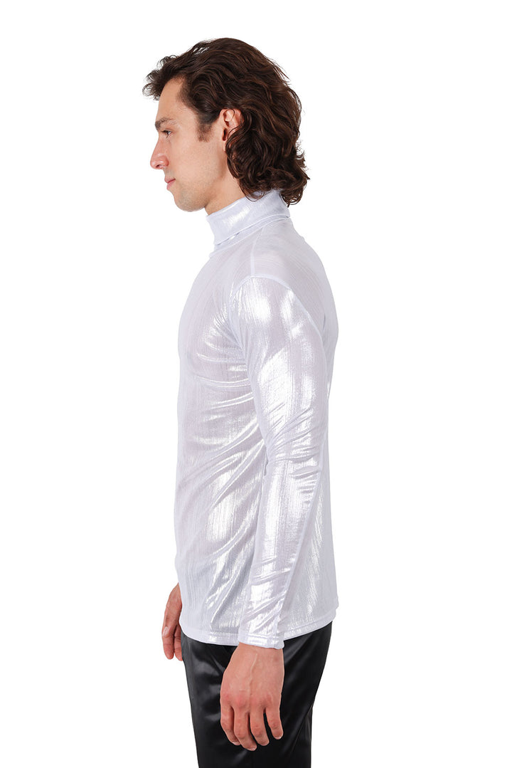 Barabas Men's Metallic Shiny Long Sleeve Turtleneck Sweater 2KT1000 White