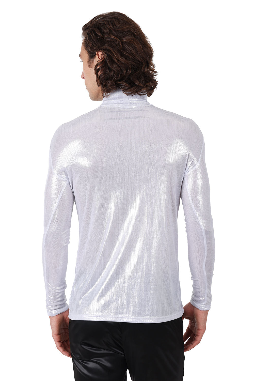 Barabas Men's Metallic Shiny Long Sleeve Turtleneck Sweater 2KT1000 White