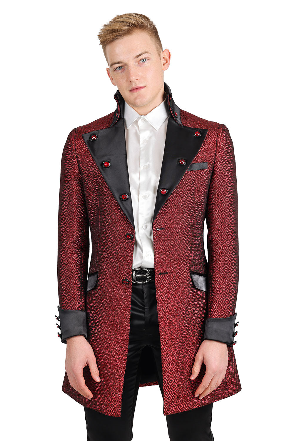 BARABAS Men's long lapel diamond design high quality 2LBL02 red