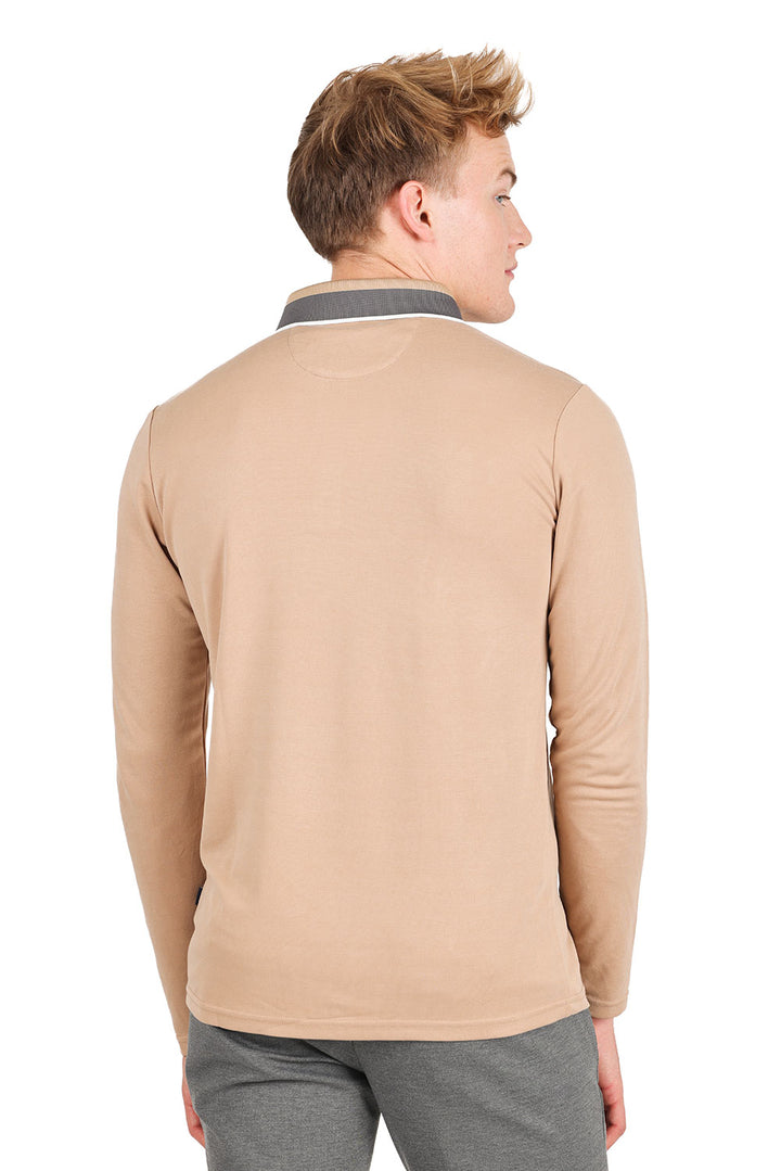 Barabas Men's Solid Color Luxury Long Sleeves Polo Shirts 2LPL2000 Khaki Cream