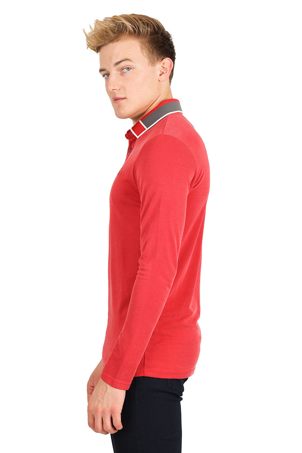 Barabas Men's Solid Color Luxury Long Sleeves Polo Shirts 2LPL2000 Red