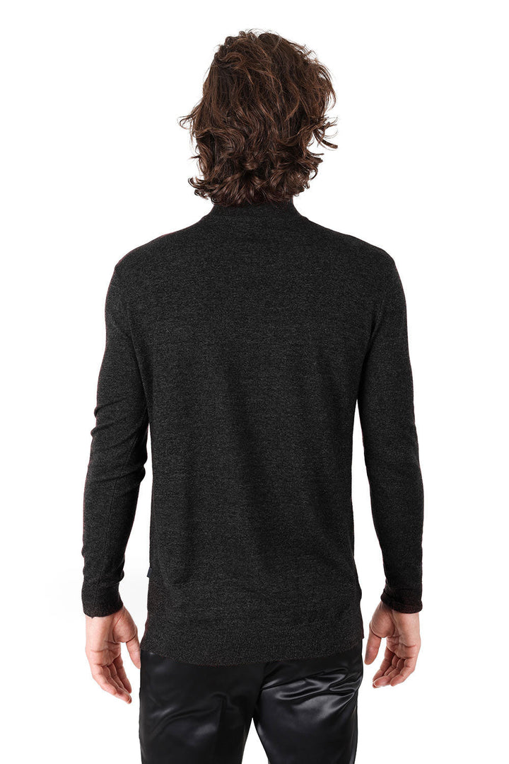 Men's Turtleneck Ribbed Solid Color Mock Turtleneck Sweater 2LS2103  Black