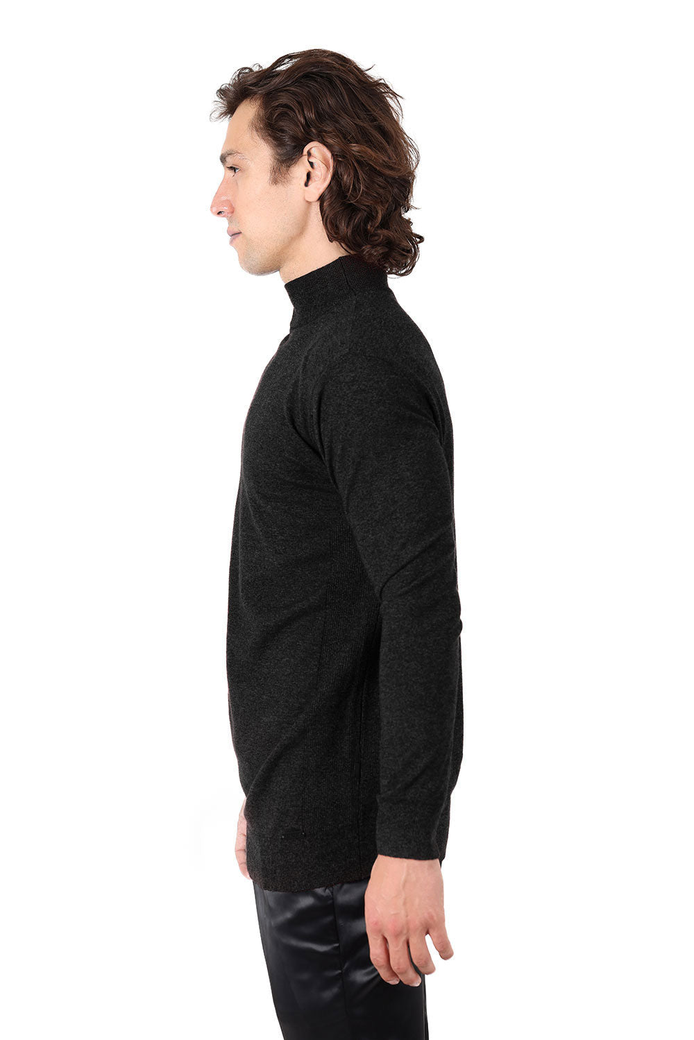 Men's Turtleneck Ribbed Solid Color Mock Turtleneck Sweater 2LS2103 Black