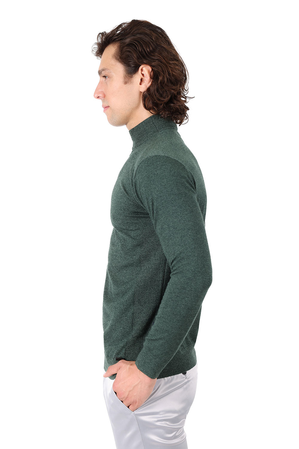Men's Turtleneck Ribbed Solid Color Mock Turtleneck Sweater 2LS2103 Emerald