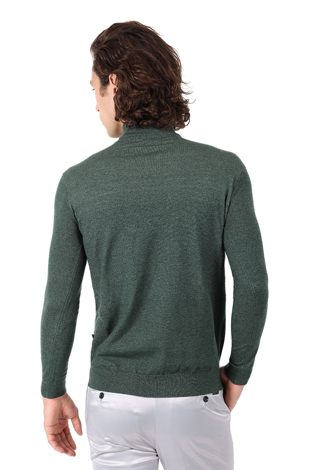 Men's Turtleneck Ribbed Solid Color Mock Turtleneck Sweater 2LS2103 Emerald