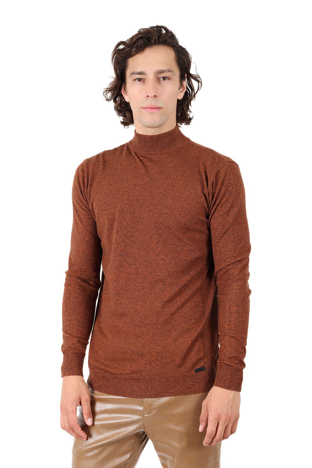 Men's Turtleneck Ribbed Solid Color Mock Turtleneck Sweater 2LS2103 Maroon