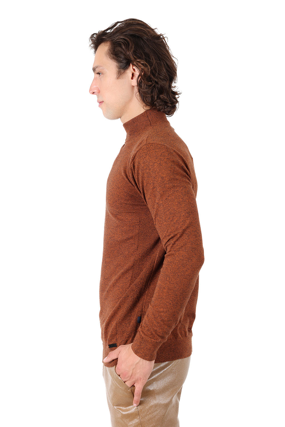 Men's Turtleneck Ribbed Solid Color Mock Turtleneck Sweater 2LS2103 Maroon