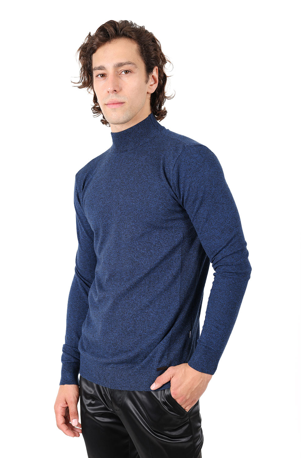 Men's Turtleneck Ribbed Solid Color Mock Turtleneck Sweater 2LS2103 Navy Royal