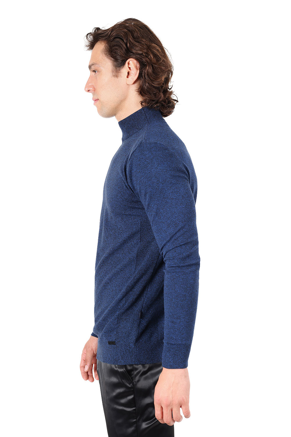 Men's Turtleneck Ribbed Solid Color Mock Turtleneck Sweater 2LS2103 Navy Royal