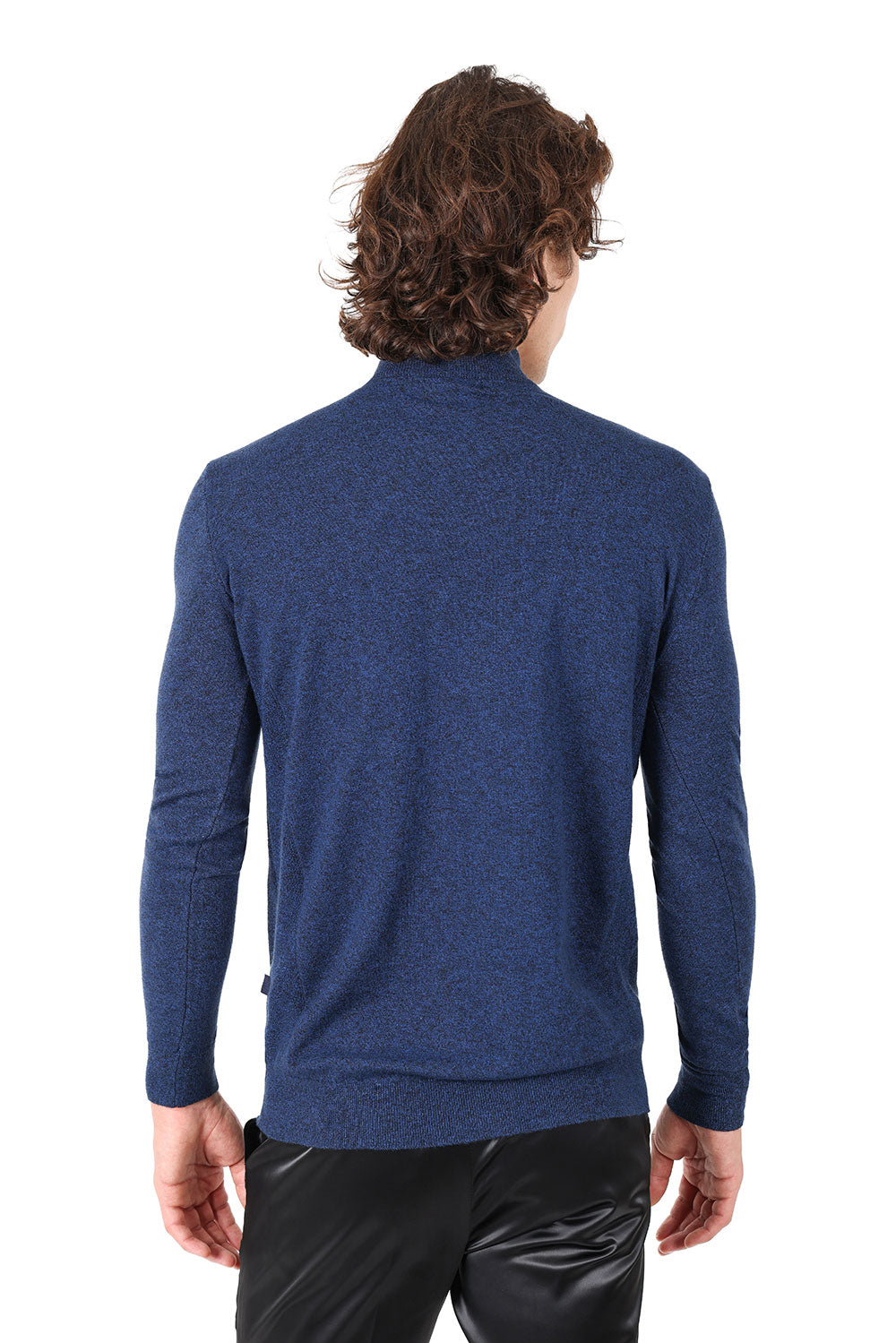 Men's Turtleneck Ribbed Solid Color Mock Turtleneck Sweater 2LS2103 Navy Royal