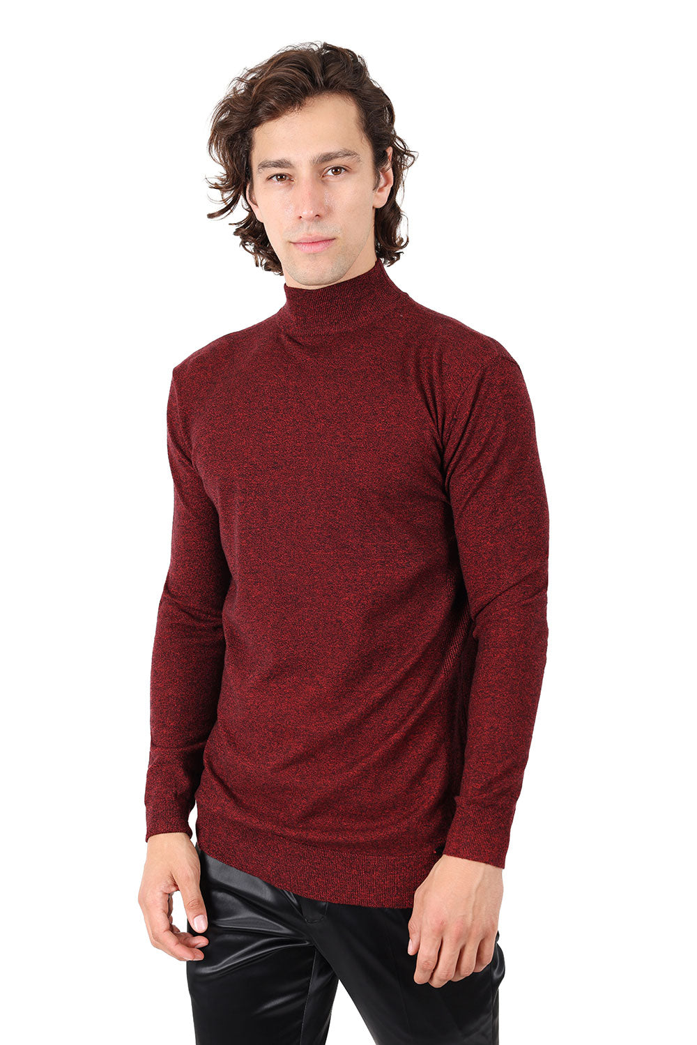 Men's Turtleneck Ribbed Solid Color Mock Turtleneck Sweater 2LS2103 Rust