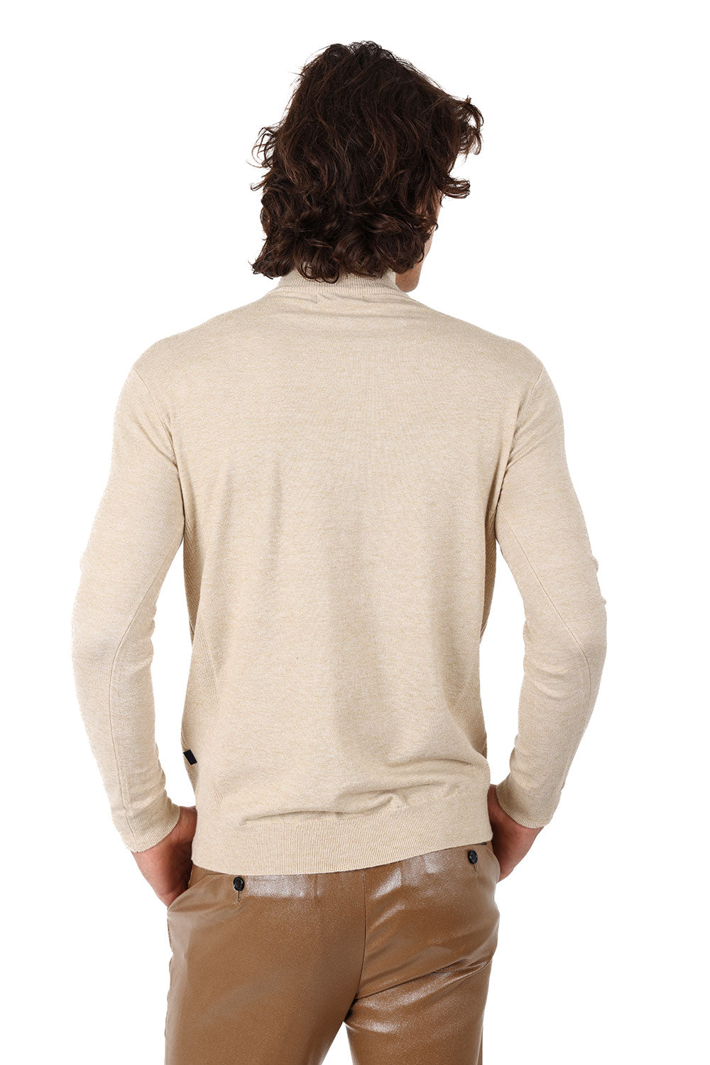 Men's Turtleneck Ribbed Solid Color Mock Turtleneck Sweater 2LS2103 Tan