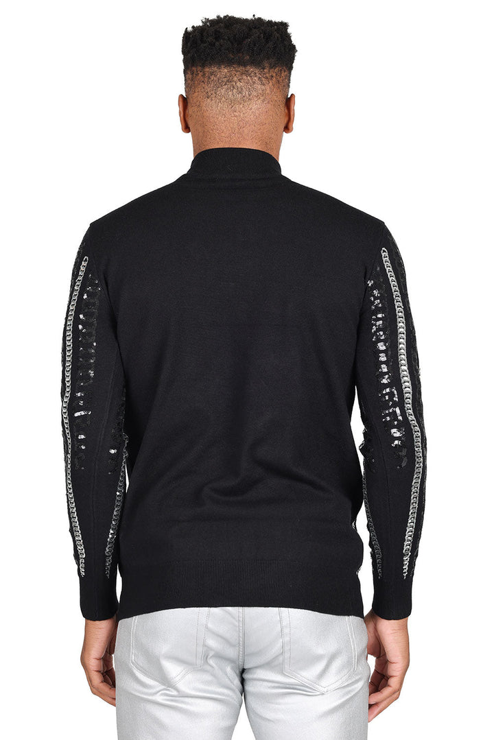 Barabas Men's Metallic Chain Long Sleeve Turtleneck Sweater 2LS2104 Black Silver