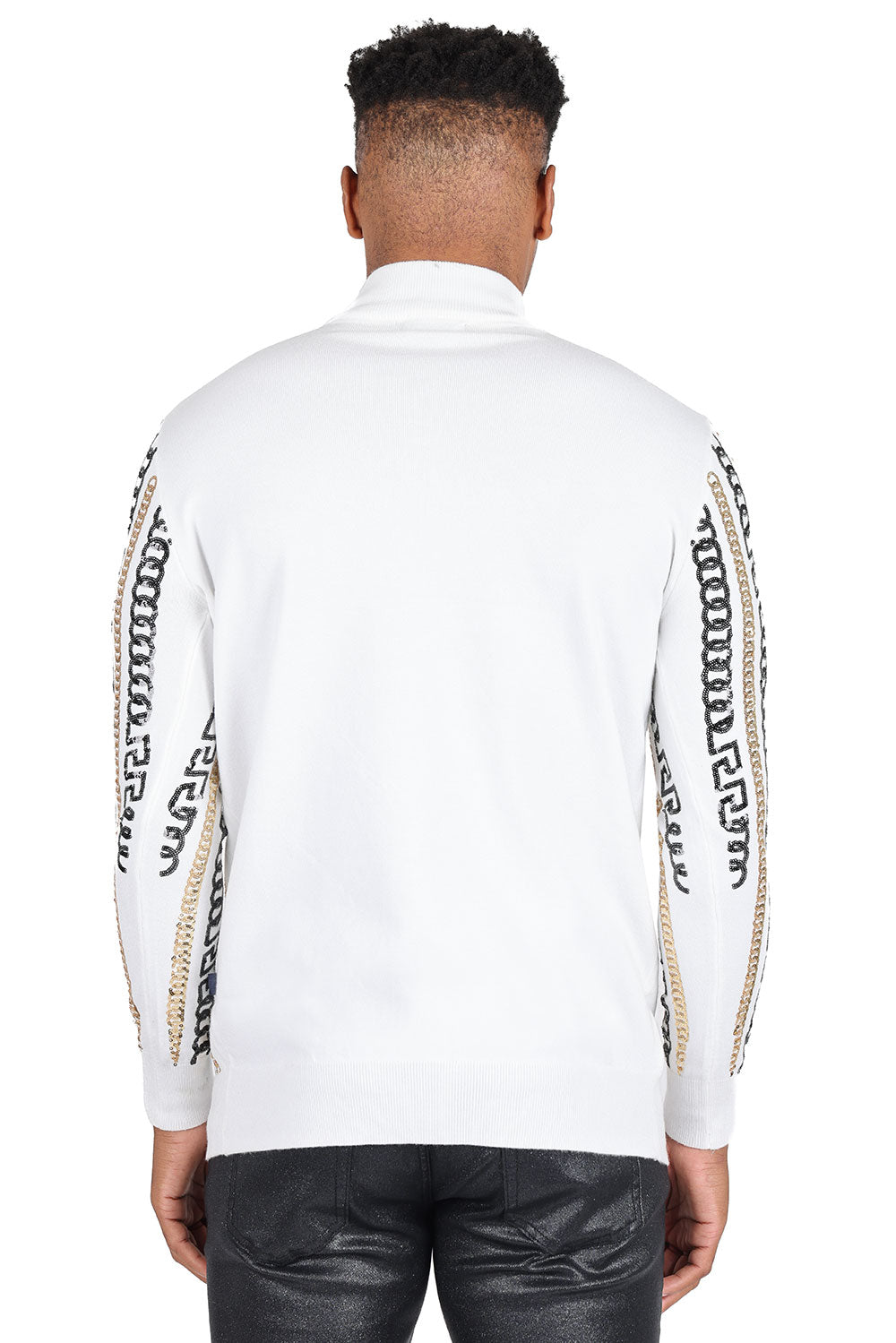 Barabas Men's Metallic Chain Long Sleeve Turtleneck Sweater 2LS2104 White Gold