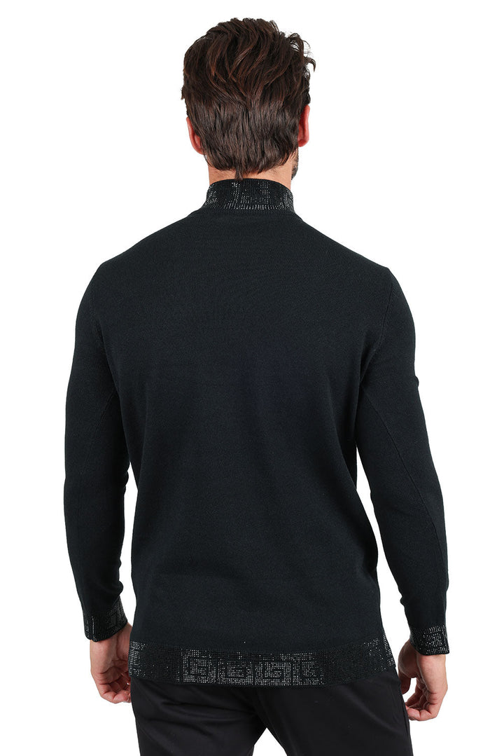 Barabas Men's Rhinestones Greek Key Pattern Turtleneck Sweater 2LS2106 Black Black