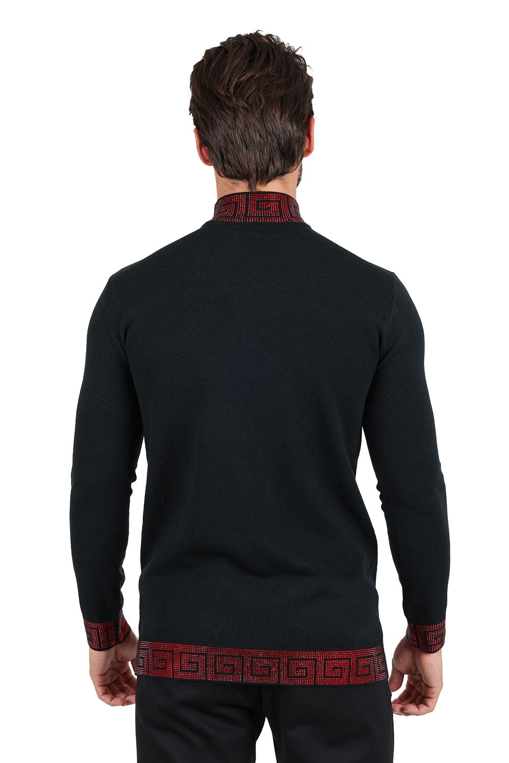 Barabas Men's Rhinestones Greek Key Pattern Turtleneck Sweater 2LS2106 Black Red