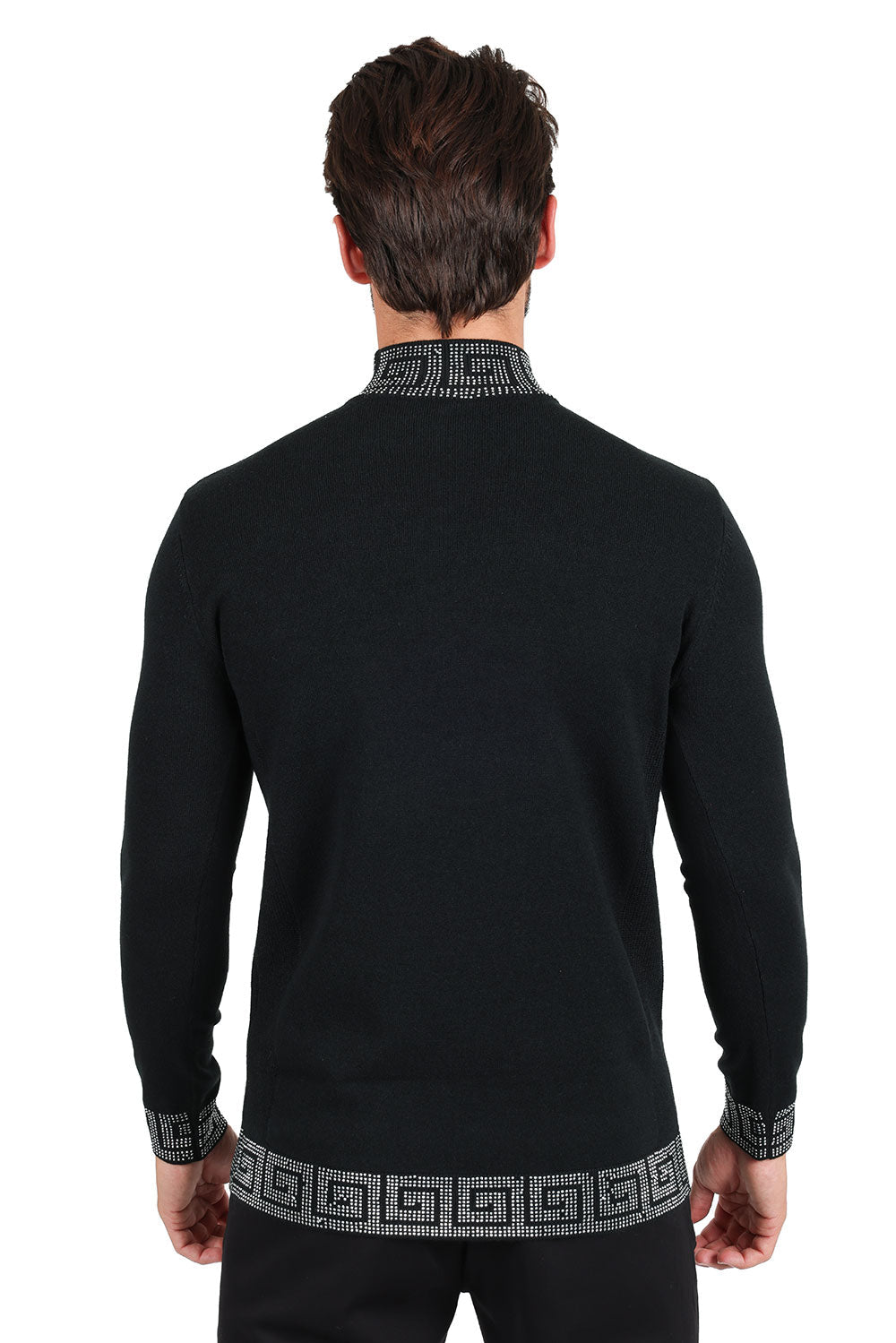 Barabas Men's Rhinestones Greek Key Pattern Turtleneck Sweater 2LS2106 Black Silver