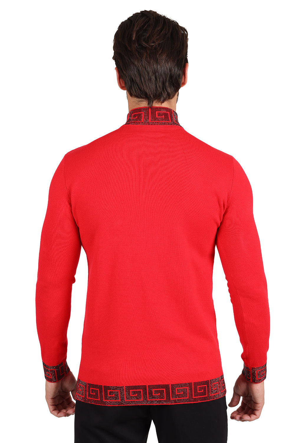 Barabas Men's Rhinestones Greek Key Pattern Turtleneck Sweater 2LS2106 Red Black