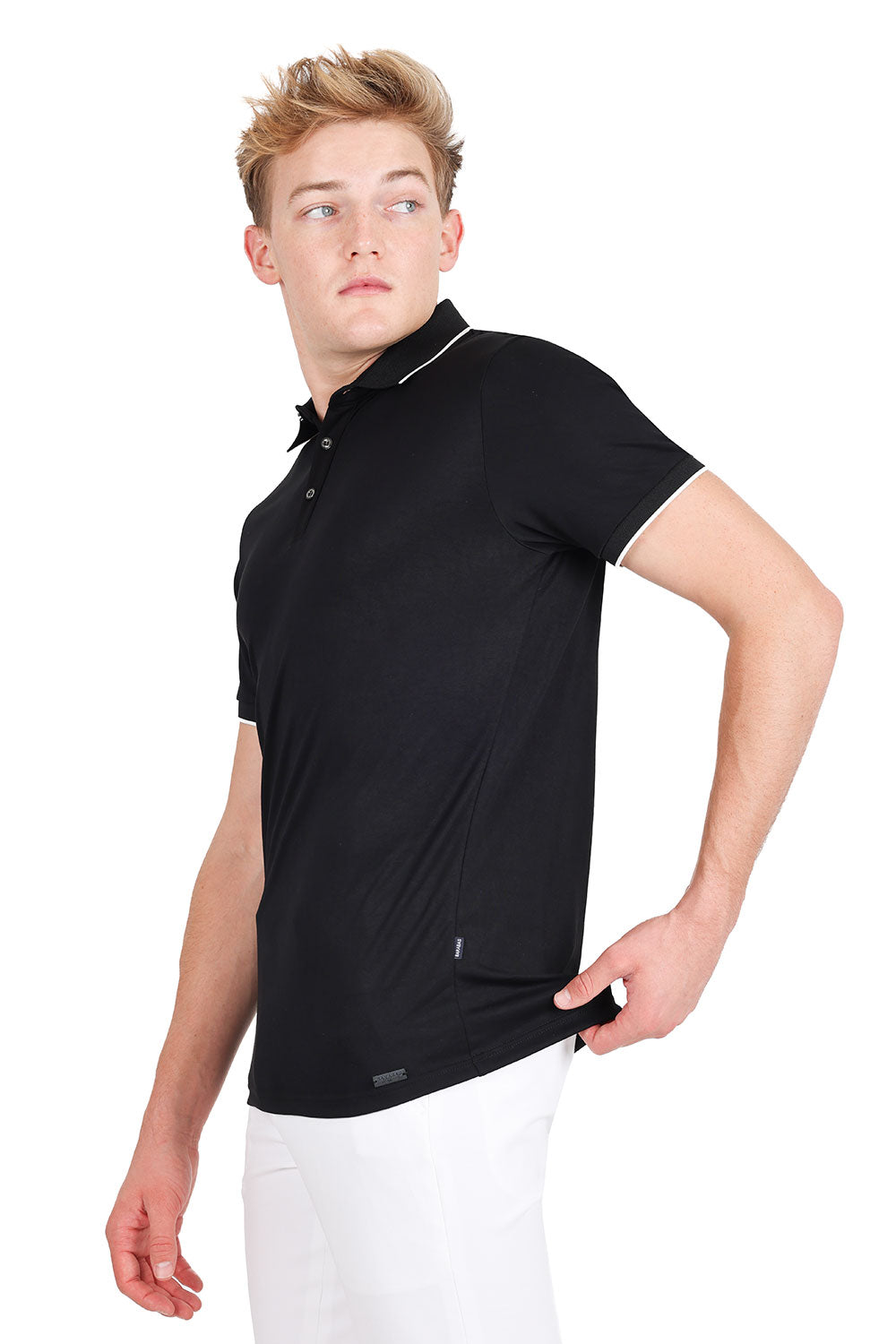 Barabas Men's Solid Color Luxury Short Sleeves Polo Shirts 2PP825 Black