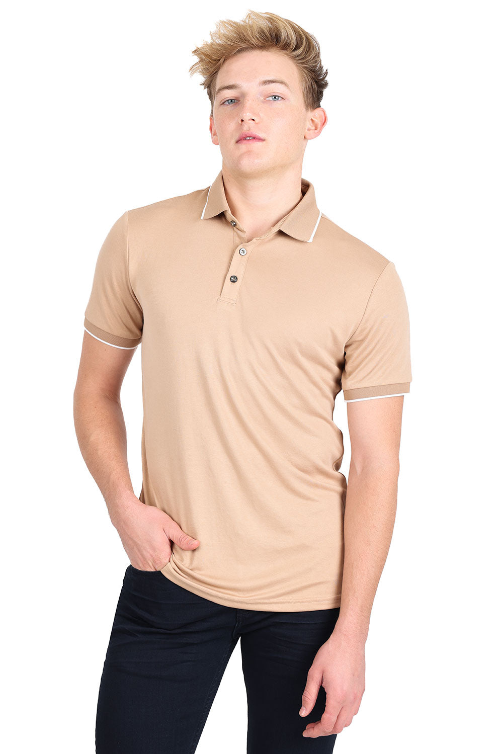 Barabas Men's Solid Color Luxury Short Sleeves Polo Shirts 2PP825 Khaki