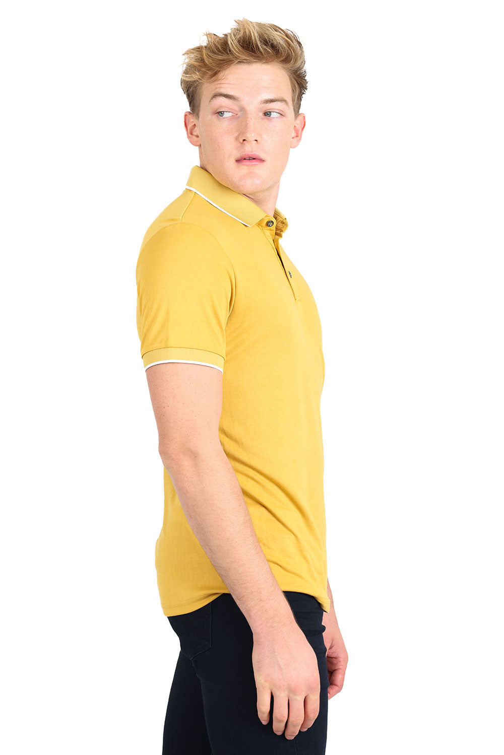 Barabas Men's Solid Color Luxury Short Sleeves Polo Shirts 2PP825 Mustard