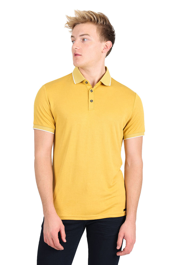 Barabas Men's Solid Color Luxury Short Sleeves Polo Shirts 2PP825 Mustard