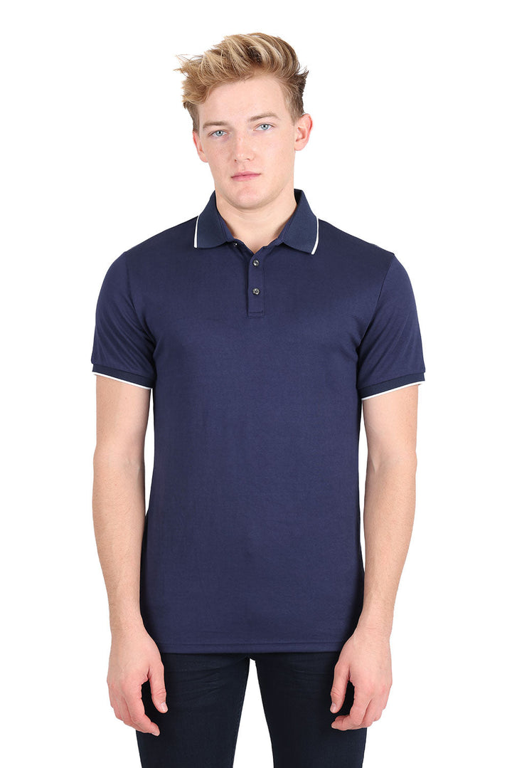 Barabas Men's Solid Color Luxury Short Sleeves Polo Shirts 2PP825 Navy