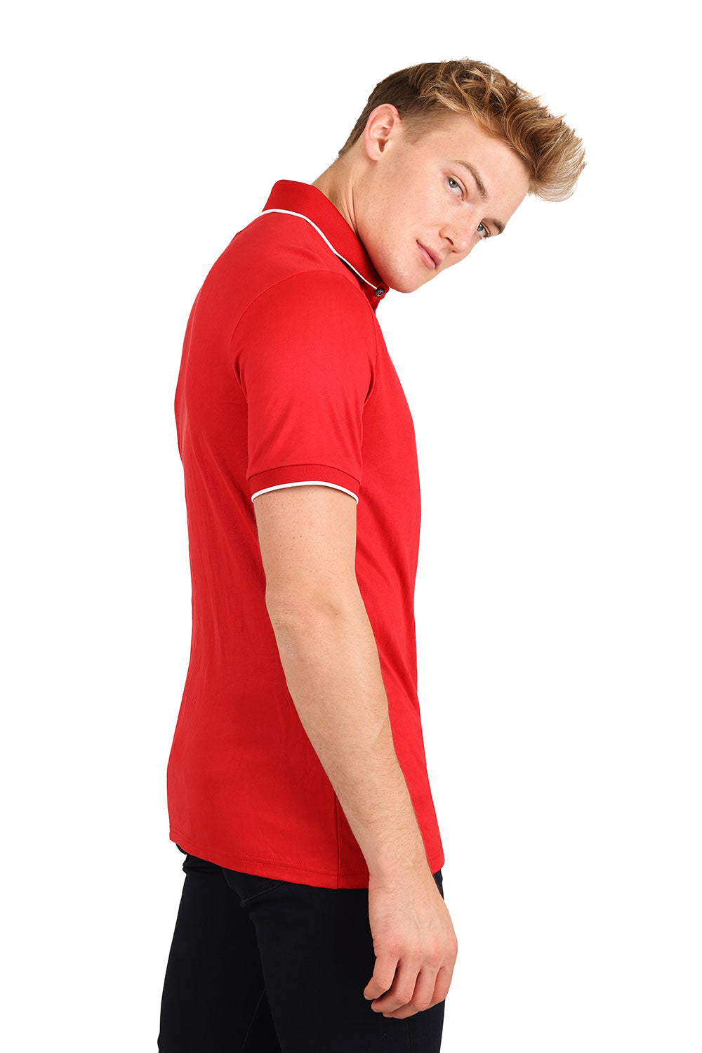 Barabas Men's Solid Color Luxury Short Sleeves Polo Shirts 2PP825 Red