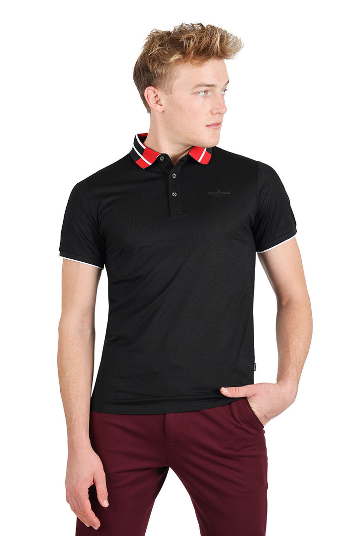 Barabas Men's Solid Color Luxury Short Sleeves Polo Shirts 2PP826 Black