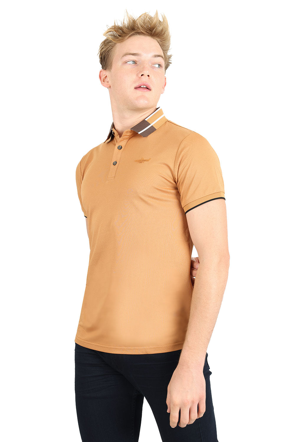 Barabas Men's Solid Color Luxury Short Sleeves Polo Shirts 2PP826 Coffee