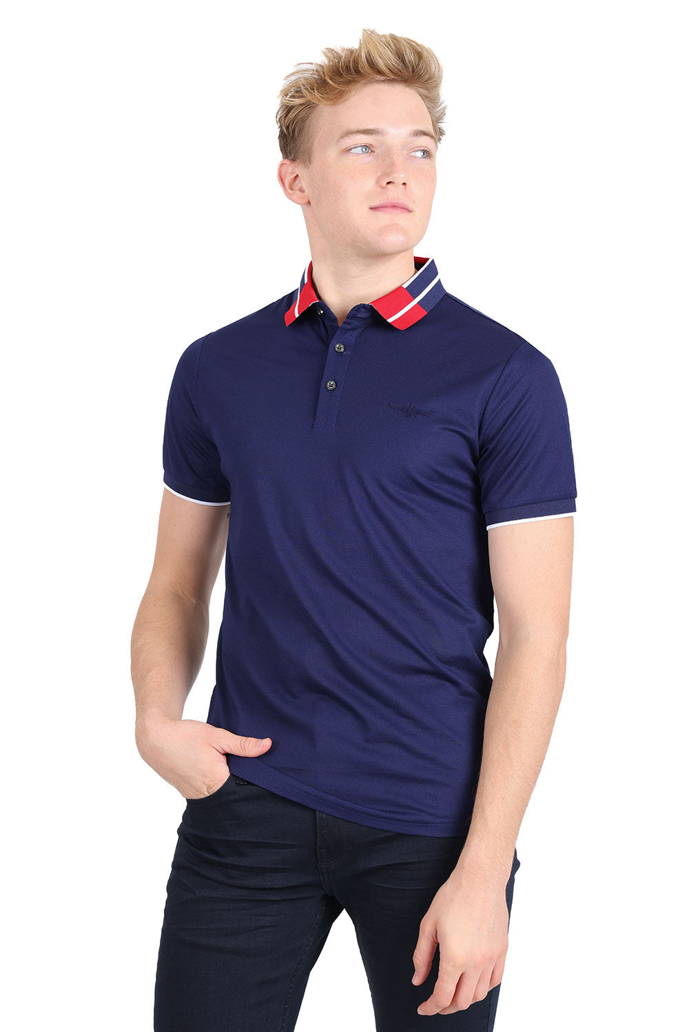Barabas Men's Solid Color Luxury Short Sleeves Polo Shirts 2PP826 Navy