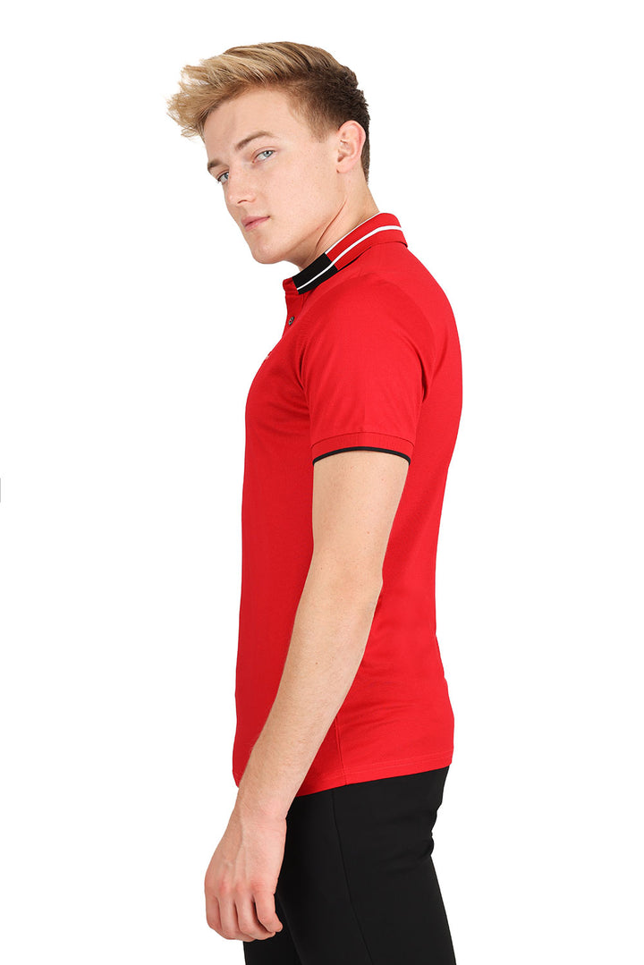 Barabas Men's Solid Color Luxury Short Sleeves Polo Shirts 2PP826 Red