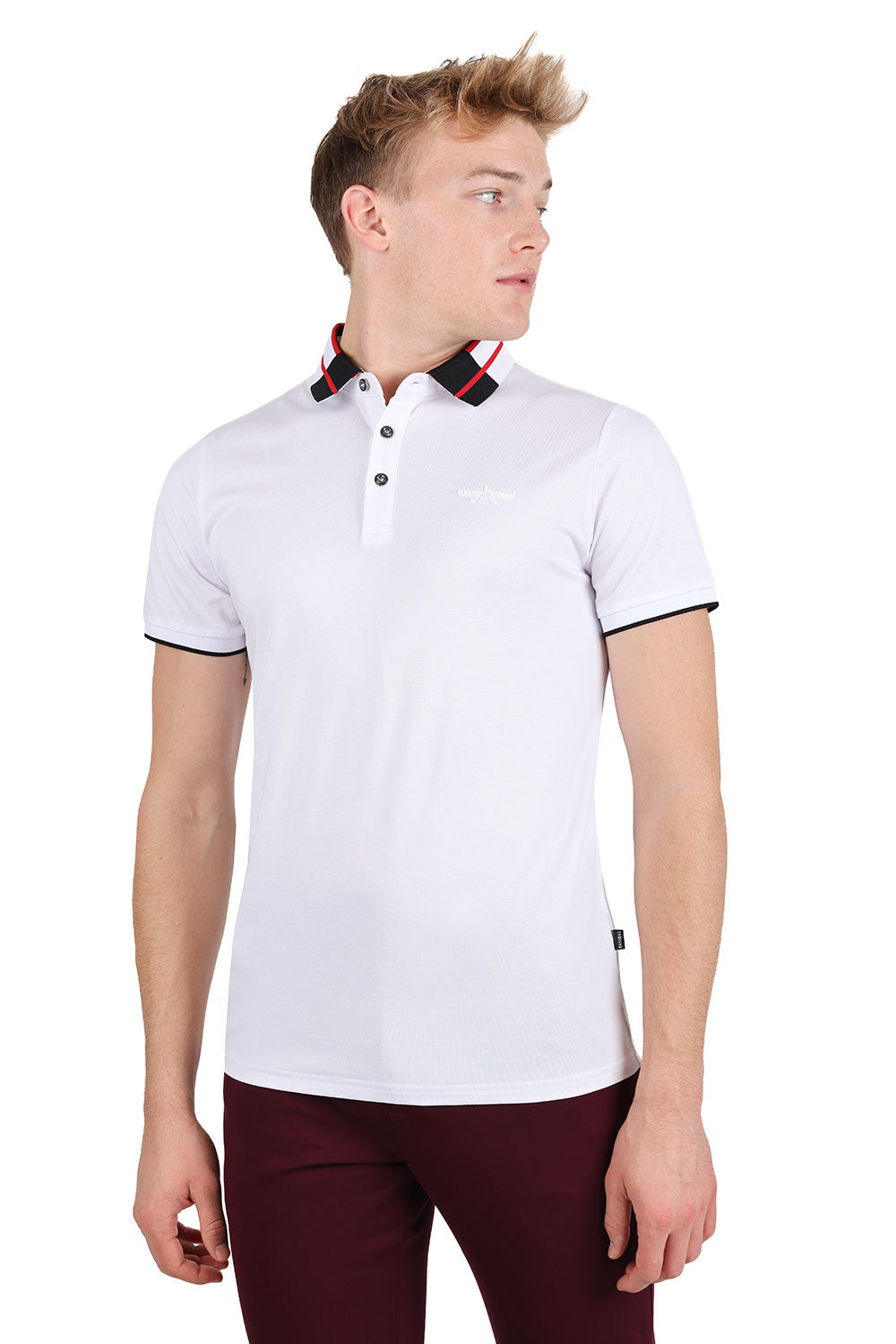 Barabas Men's Solid Color Luxury Short Sleeves Polo Shirts 2PP826 White