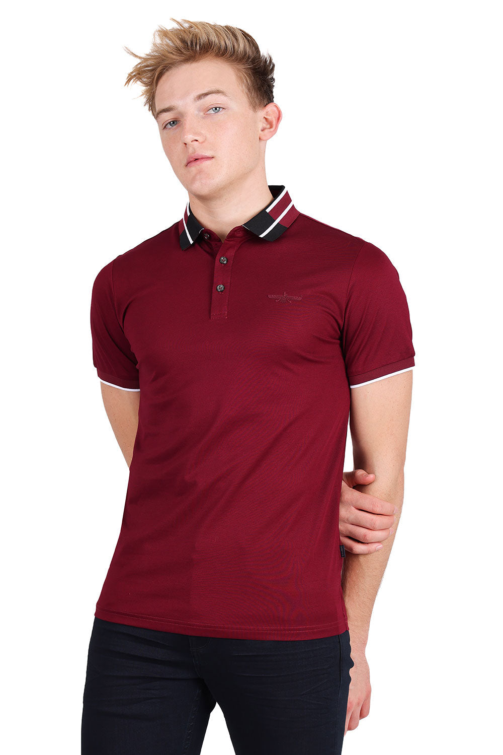 Barabas Men's Solid Color Luxury Short Sleeves Polo Shirts 2PP826 Wine