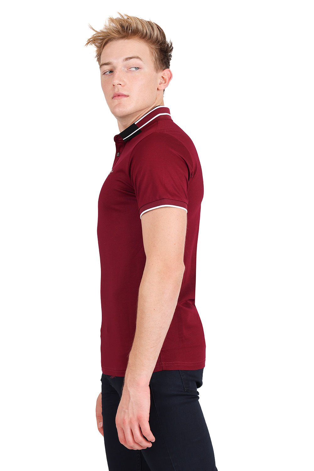 Barabas Men's Solid Color Luxury Short Sleeves Polo Shirts 2PP826 Wine