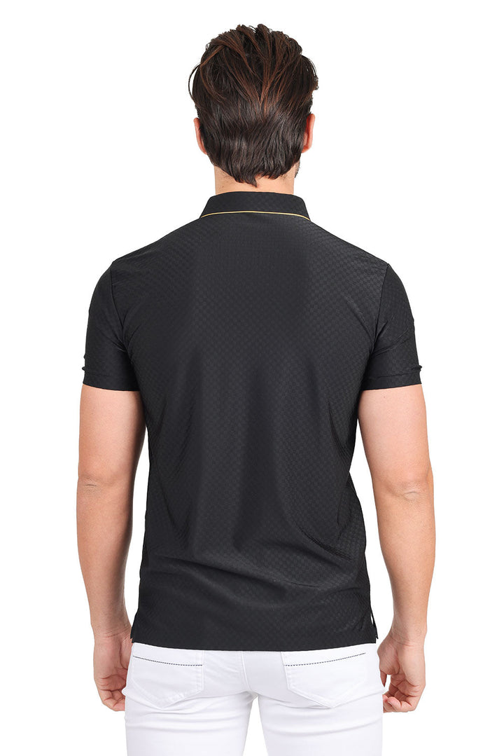 BARABAS Men's Solid Color Diamond Textured Premium Polo Shirts 2PP828 Black
